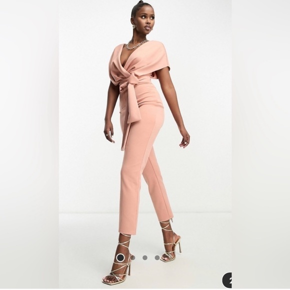 ASOS Petite Fallen Shoulder Jumpsuit in Blush - Picture 2 of 8
